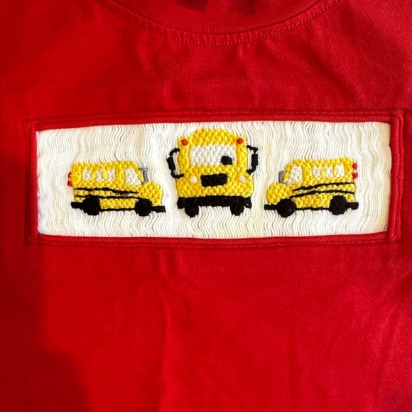 Red Kids Short Sleeve Tee with School Bus Design - Picture 3 of 4